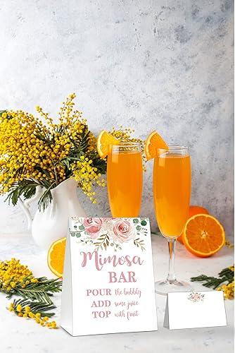 Miniatura 5 de Mimosa - Kit de suministros de bar, letrero floral de mimosa, elegante tarjeta de mesa rosa rubor, despedida de soltera, fiesta de cumpleaños, bar