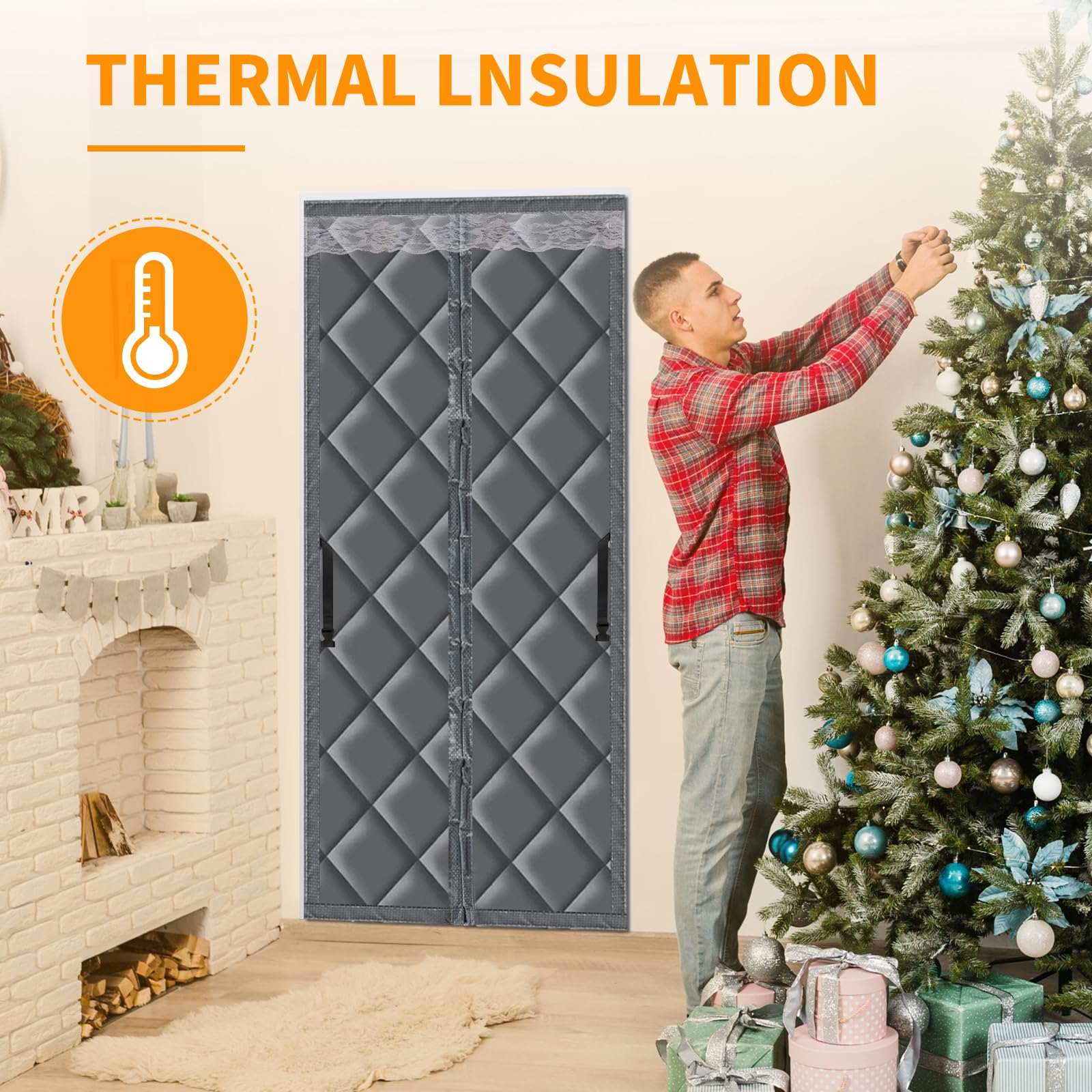LALAGO Magnet Wärmeschutzvorhang für Türen, 70x200cm Wärmeschutzvorhang, Thermovorhang Kälteschutz, Thermo Türvorhang, Magnet Thermovorhang gegen Kälte und Hitze, Kälteschutz, Winddicht (ohne Fenster)
