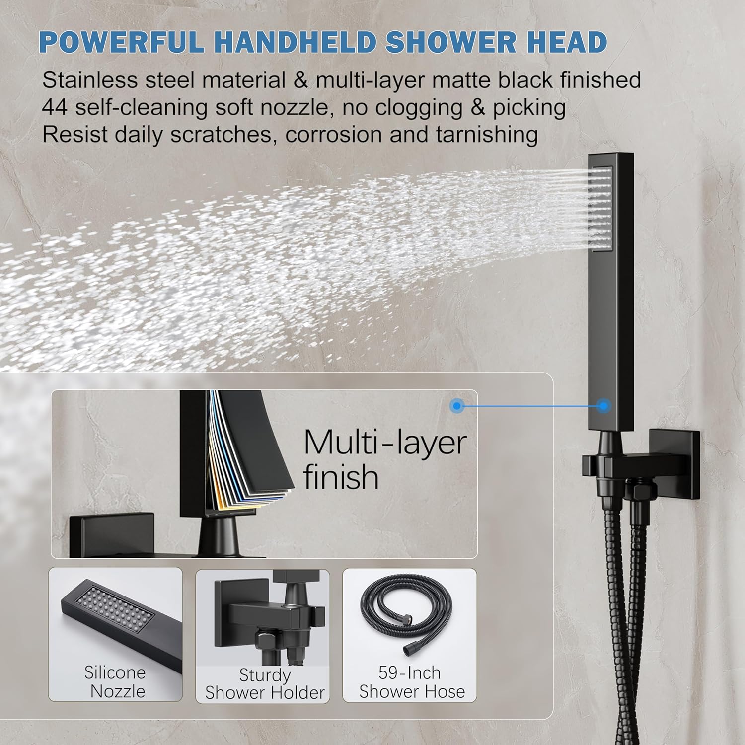 Shower System, Black Shower Faucet Set with 12-Inch Rain Showerhead and Handheld Spray, Wall Mounted High-Pressure Showerhead Combo Set Included Valve and Trim, Matte Black - Image 4