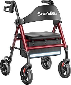 Soundfuse Rollator Walkers with Seat for Seniors, Foldable 8" Big Wheels All Terrain Rolling Walker, Handles and Ergonomic Seat Height Adjustable, 350lb Weight Capacity