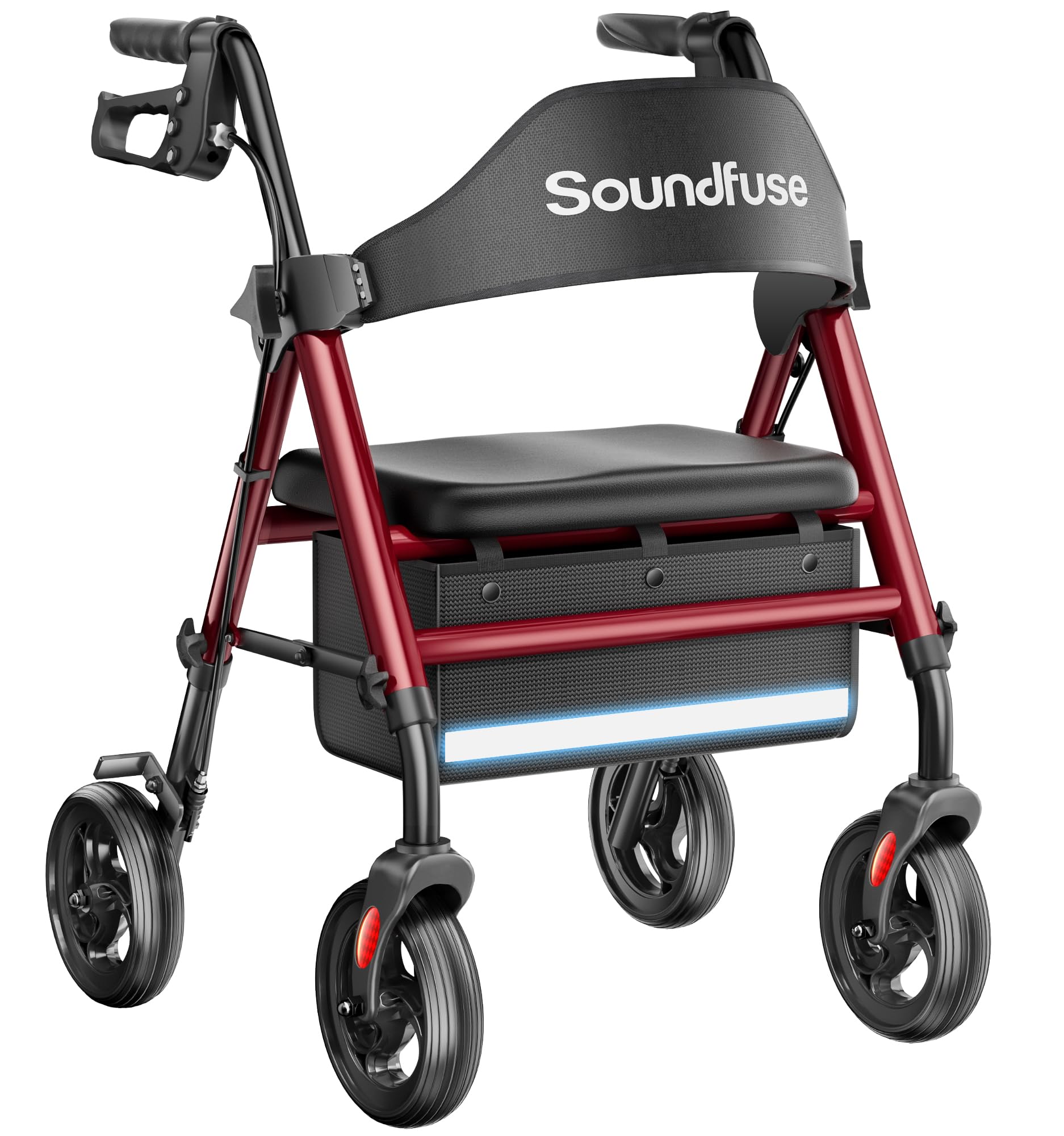 Soundfuse Rollator Walkers with Seat for Seniors, Foldable 8" Big Wheels All Terrain Rolling Walker, Handles and Ergonomic Seat Height Adjustable, 350lb Weight Capacity