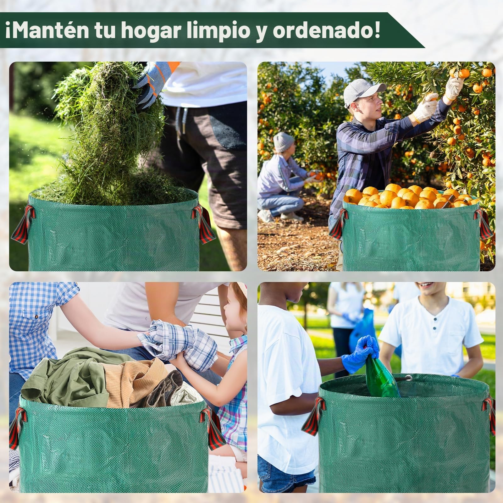 Velway Bolsas De Residuos De Jardín 500L X 2 - Reutilizables Con Asas, Tela Resistente Para Hojas, Basura Y Escombros, Bolsas Impermeables De Jardín