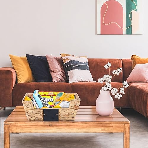 Miniatura 5 de OUTBROS Caja de almacenamiento, cestas de mimbre tejidas a mano, contenedor frontal abierto multiusos, bandejas de anidación de estantes, contenedor