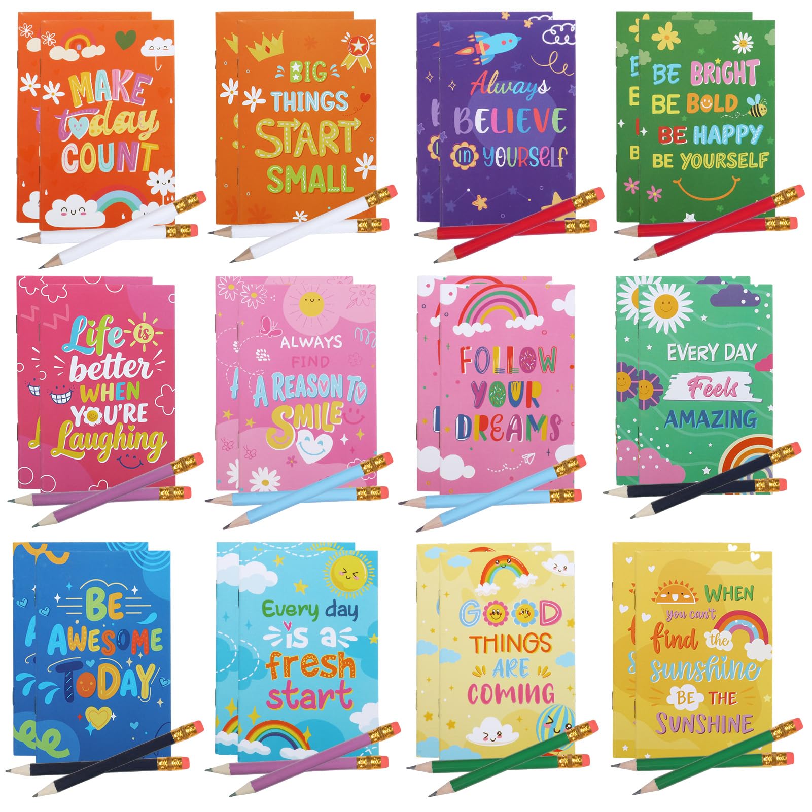 24 Sets End of Year Gifts for Students,End of Term Gifts with Mini Notebooks Rainbow Pencils for Student Recognition Supplies (24Pcs-A)