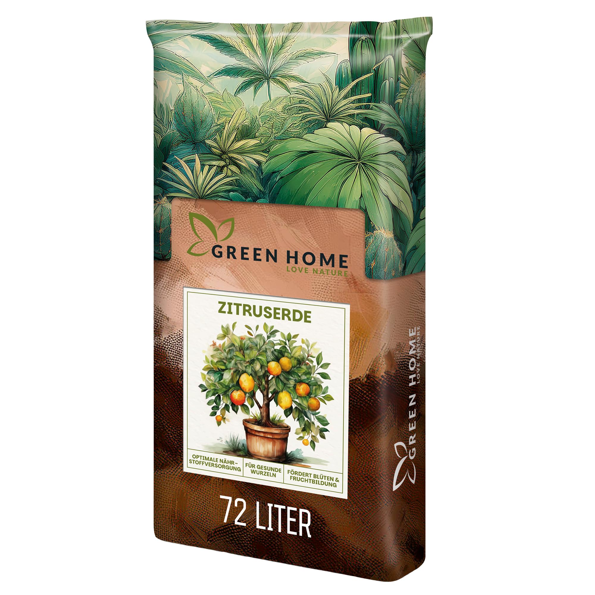Green Home Zitruserde 72L - Erde für Zitruspflanzen & Mediterrane Pflanzen | Citrus Erde mit Langzeitdünger | Perlite, Kokosfasern & Rindenhumus | Für Garten, Kübel & Hochbeet, pH 5,8