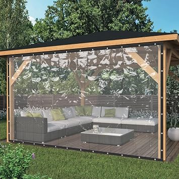 8 x 20FT Outdoor Clear Waterproof Awning, Commercial Grade Vinyl Tarp Roll Up Patio Enclosure for Patio Pergola Garden Canopy, Rainproof Anti-Tear, 0.02inch Thickness