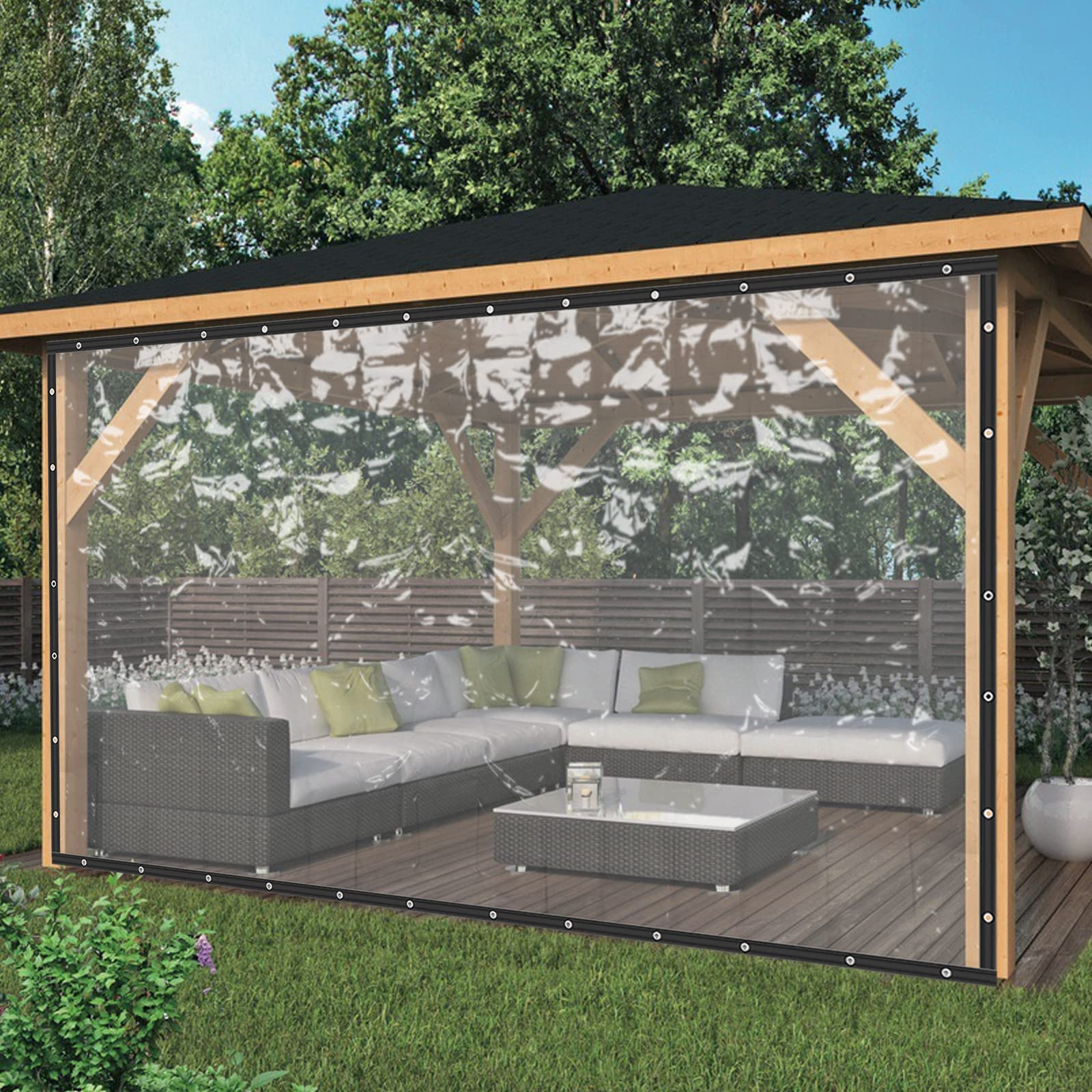 Klare Plane – Transparente Außenplane & Regenschutz für Terrasse – wasserdichte Vinylplane mit Ösen – Wetterfeste Abdeckplane für Balkon, Pergola & Veranda (6x2.5m)