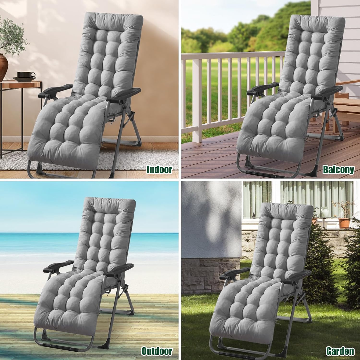 Lounger Chair Cushion, 67"x22"x3" Chaise Lounge Cushions Outdoor with Ties, Rocking Chair Cushion, Non-Slip Thick Pad for Indoor Outdoor Sun Lounger Rocking Chair Wicker Chair