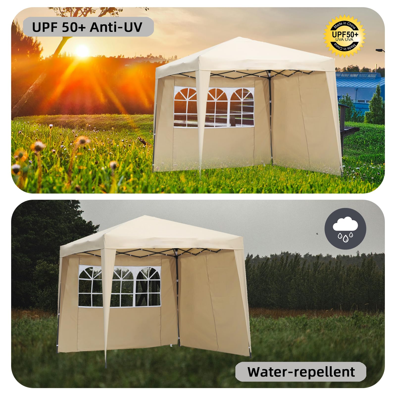 Angel Living 2.5 x 2.5m Pop Up Gazebo Tent with 2 Side Panels and Convenient Carry Bag (Beige
