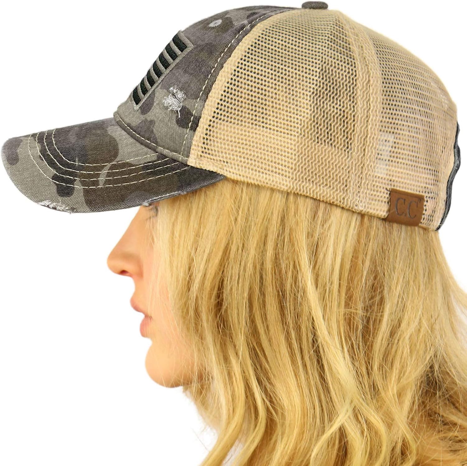 C.C Ponycap Messy High Bun Ponytail Adjustable Mesh Trucker Baseball Cap Hat - Image 2
