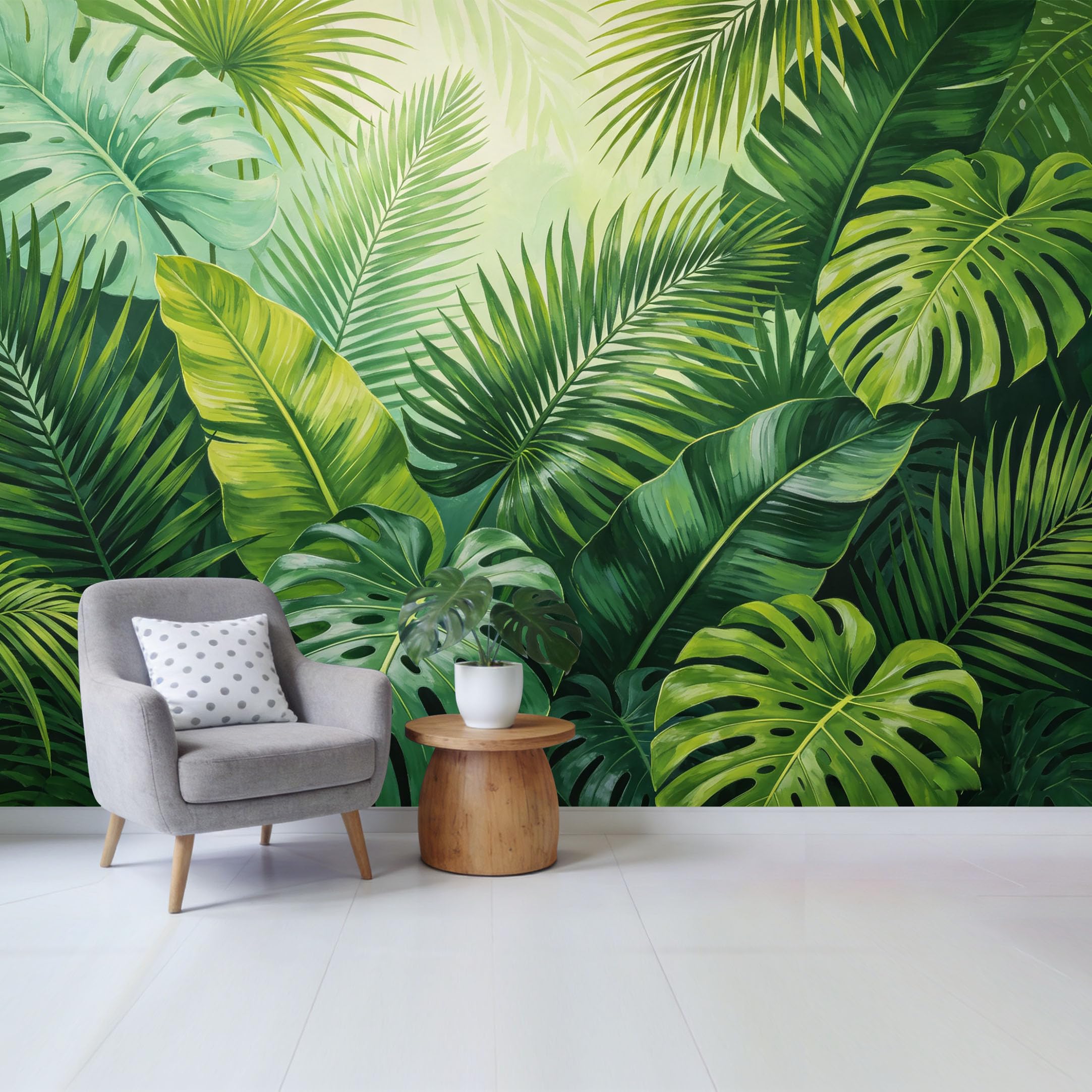 Qzlithotic Yq2605250855 Custom Size Wall Mural Tropical Botanical Palm Leaf Oil Painting Style Selfadhesive Wall Fabric Removable Wallpaper For Home Office Decor