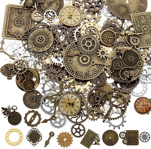ZOOFOX - Juego de 113 piezas de engranajes mixtos de bronce vintage para reloj, colgante de metal Steampunk para manualidades, accesorio de