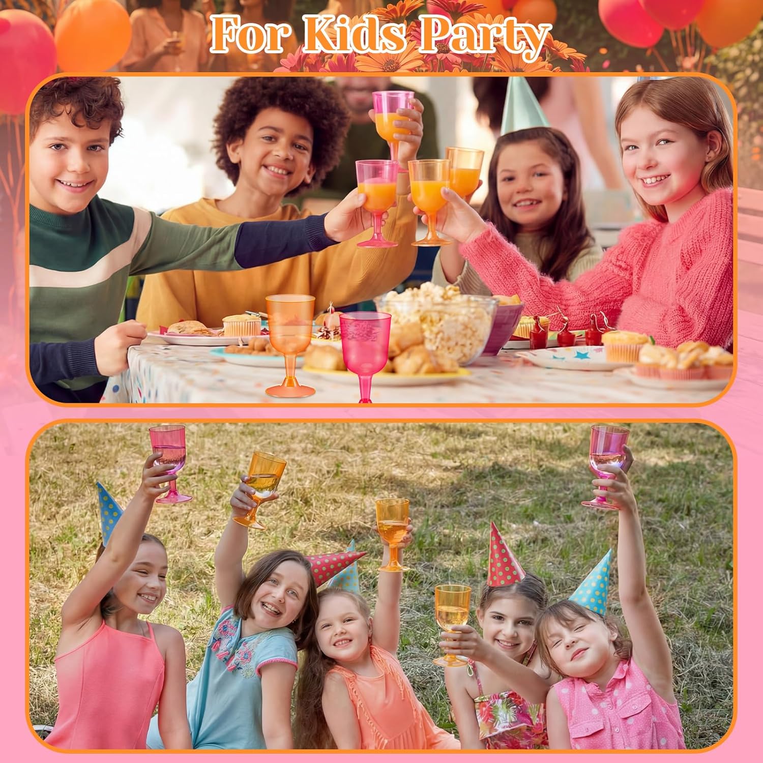 Remerry 24 Pcs Orange Pink Party Plastic Wine Glasses 5 oz Goblets with Stem Hot Pink Orange Unbreakable Drinking Glasses Drinkware Cup for Valentines Day Wedding Birthday Baby Shower Party Supplies
