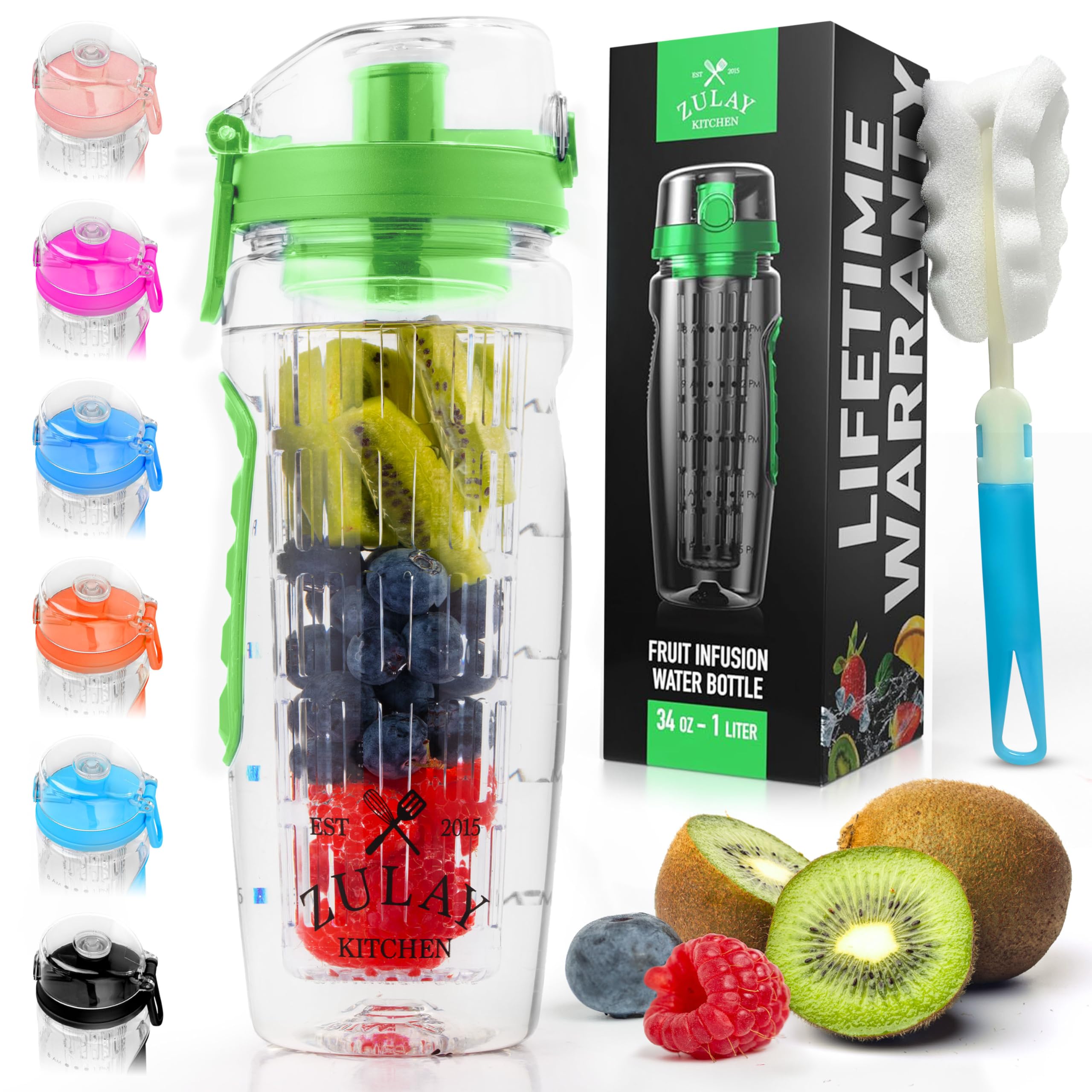 Zulay Fruit Infuser Water Bottle - 34oz - Leakproof With Full-Length Infusion Rod - Men Women's Ideal Fitness Gift Or For Gym, Camping