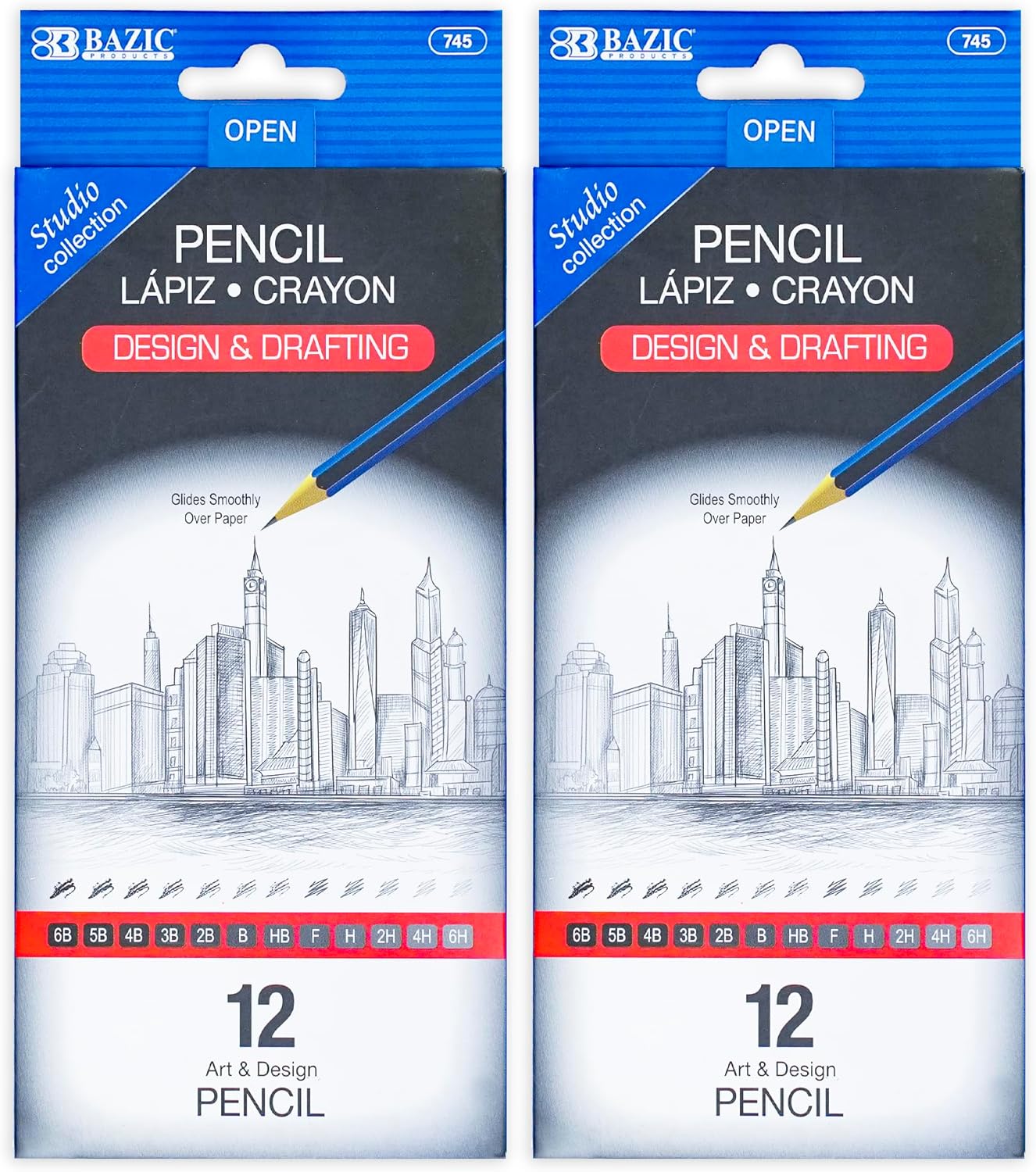 BAZIC PRODUCTS Drawing Sketching Pencil Set, 6B 5B 4B 3B 2B B HB F H 2H 4H 6H, Professional Graphite Sketch Kit Pencils for Adults Artists (12/Pack), 144-Packs