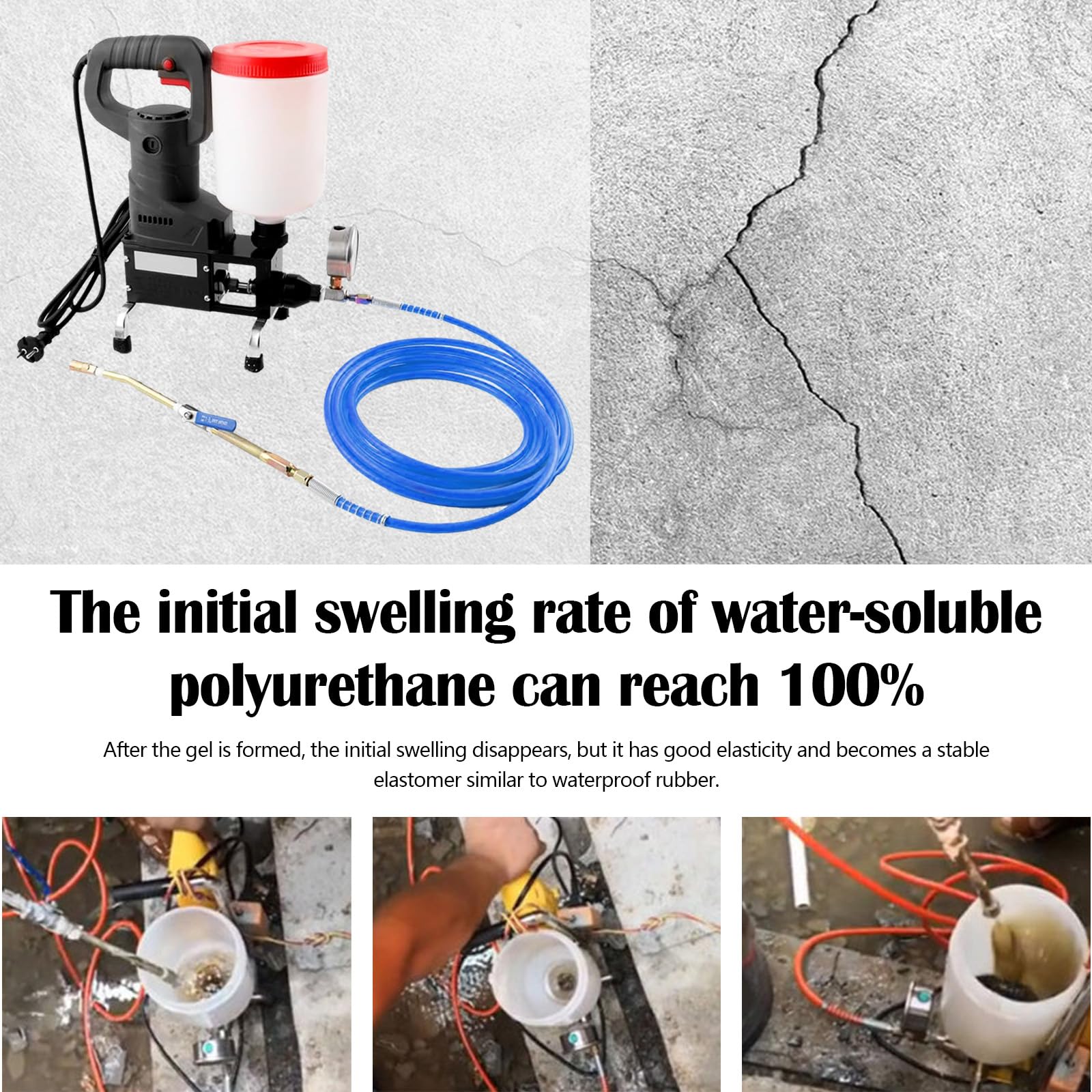 Máquina Inyección Alta Presión, 1100W 2L Máquina Juntas Piso Bomba Inyección Alta Presión Perfusión Por Inyección Con Manómetro Utiliza Para Reparar Casas Edificios Alcantarillas Y Grietas En El Piso