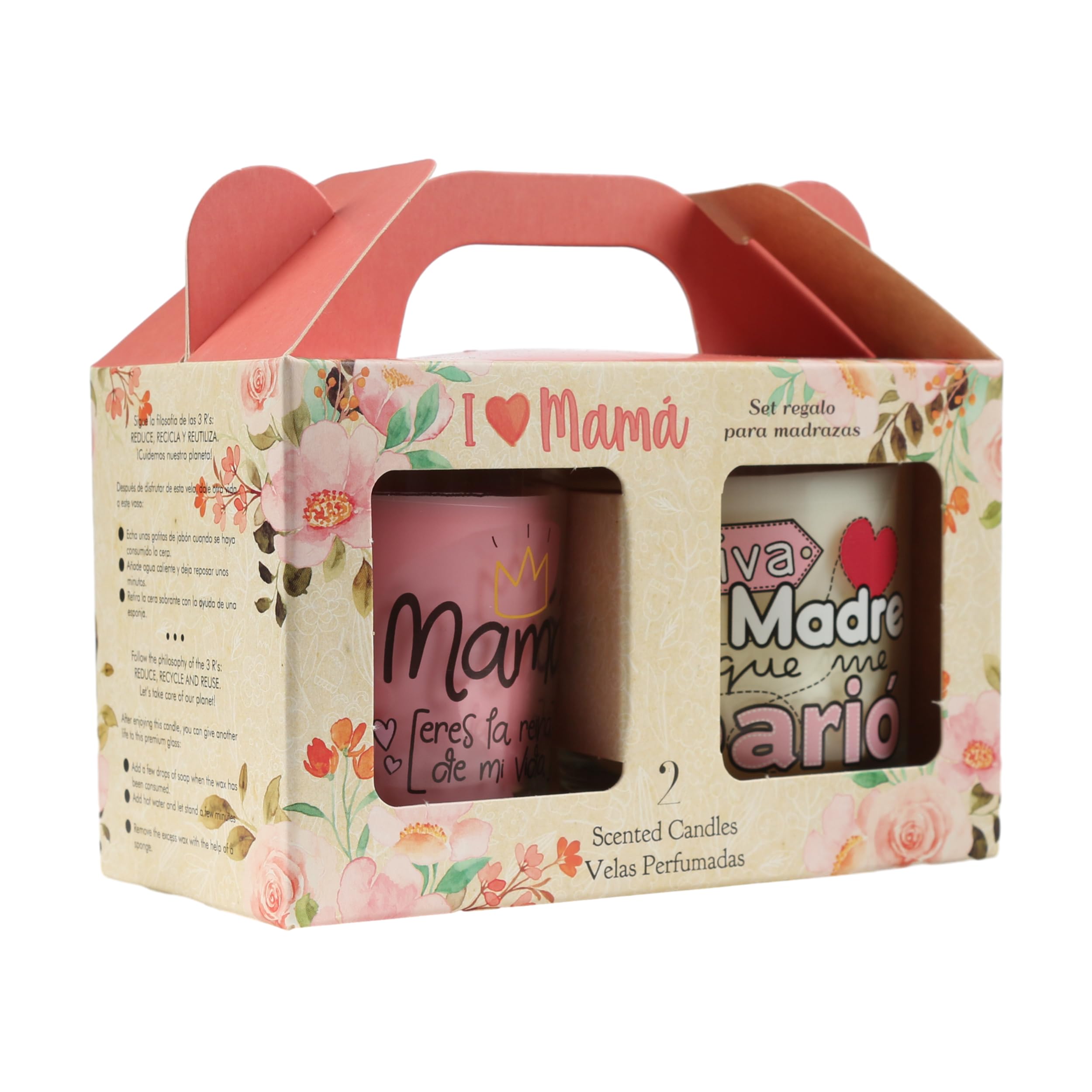 H HANSEL HOME Pack de 2 Vela Aromática, Velas en Vaso de Cristal de Cera Vegetal - I Love Mamá Set, Regalos para Madres, Regalo Mamá, Vasos Reutilizables, 8.5x7cm, 2x30h, 2x140g