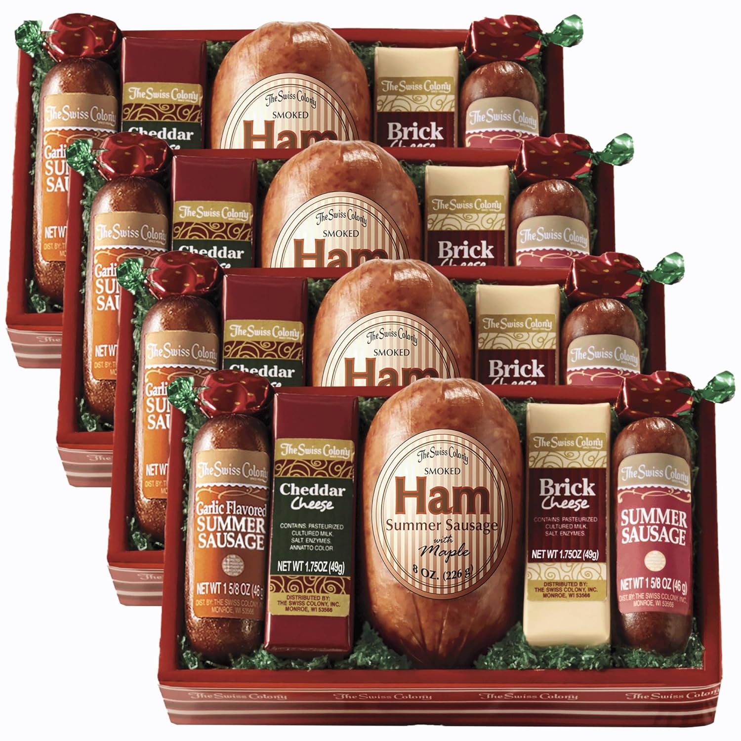 2 Holiday Gift Boxes - The Swiss Colony High 5 Food Bundle - Assorted Summer Sausages and Cheeses, Includes 2 Gift Boxes