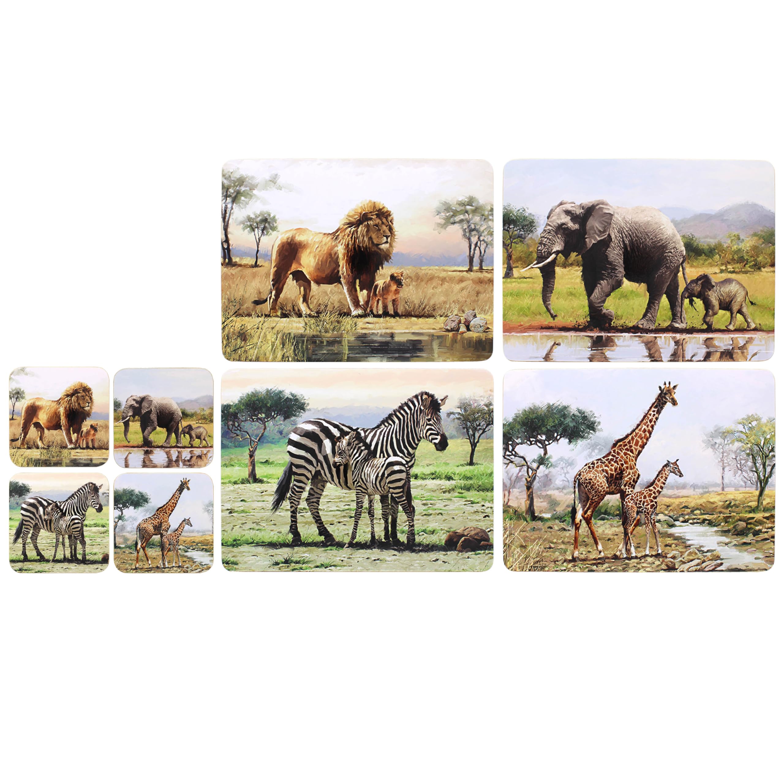 Tamersgifts Safari Animals Placemat & Coaster Sets Of 4 Placemats With 4 Matching Coasters (Safari Animals Placemat & Coaster)