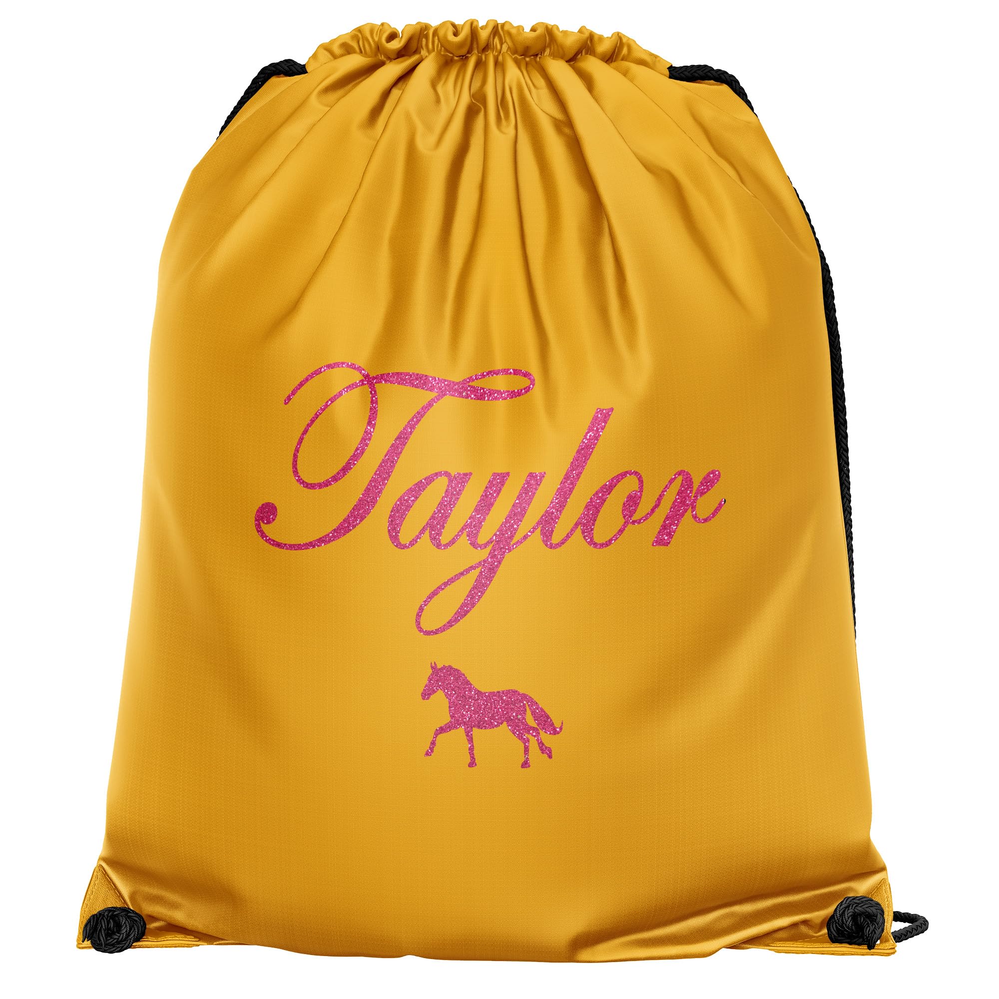 Personalised Pink Glitter Horse Girls Drawstring Bag Equestrian Back to School PE Sports Bag Kids, One Size, Orange โ image 1
