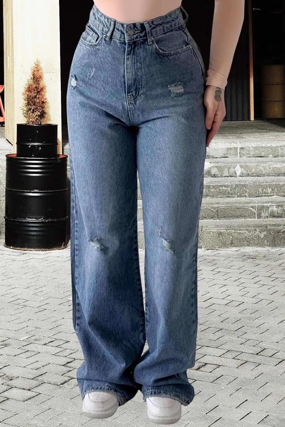 FairBeauty Women's Straight Leg High Waist Baggy Denim Jeans Loose Boyfriend Casual Stretchy Jeans - Image 2