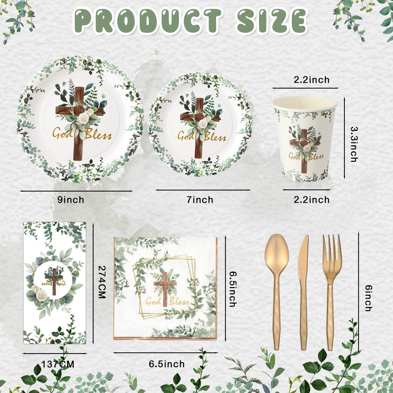 171 pcs First Communion Decorations Religious Party Supplies Serves 24 Include Baptism Plates Napkins Cups Cutlery Tablecloth and Banner God Bless Tableware Set for Christening Weddings