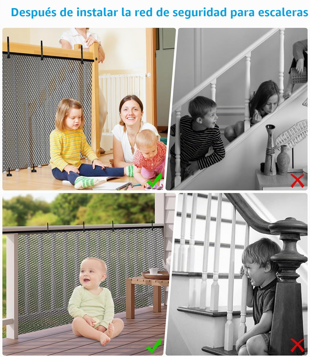 Red de Seguridad Infantil, Red de Seguridad Niños para Escaleras, Barandillas y Vallas, Reds de protección para Balcones robustas y Ajustable para niños, Mascotas y Juguetes, 300 x 90 cm, Negro