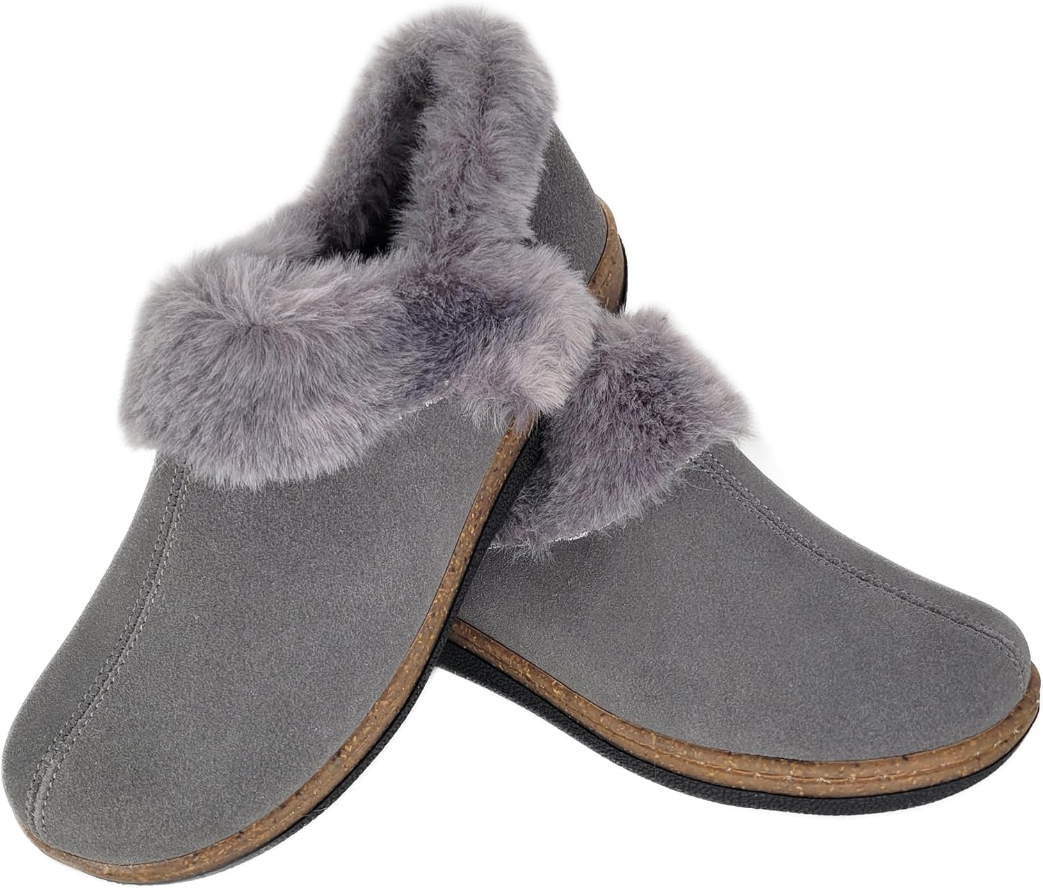 Clarks Womens Suede Leather Ankle Bootie Slipper JMH2034 - Plush Faux Fur Lined - Indoor Outdoor House Slippers For Women - Image 8