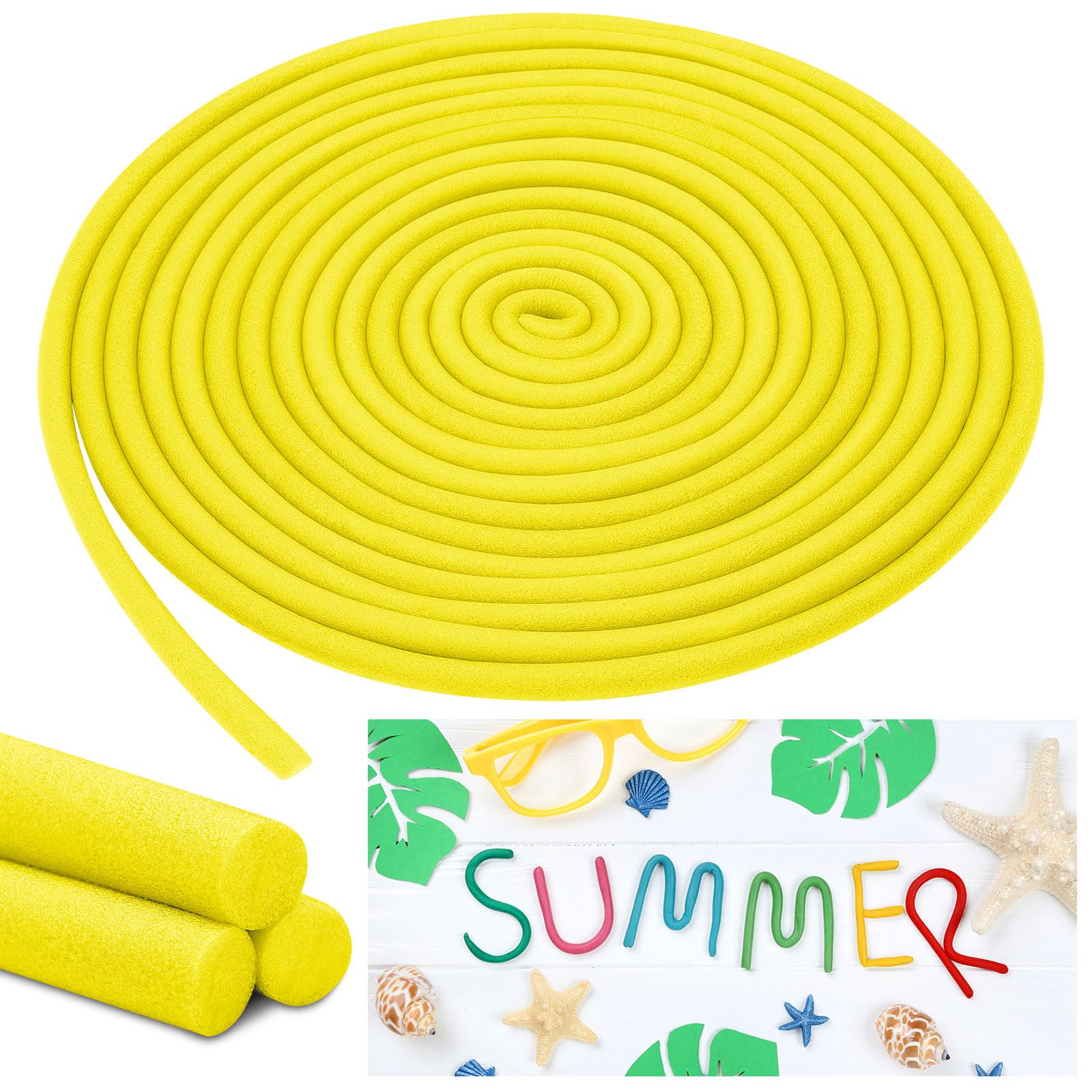 Frienda 5/8 Inch x 40 Ft Yellow Foam Noodles for Crafts Versatile Pool Noodles Foam Tubes Cylinder Rods for Modeling, DIY Arts and Crafts Supplies