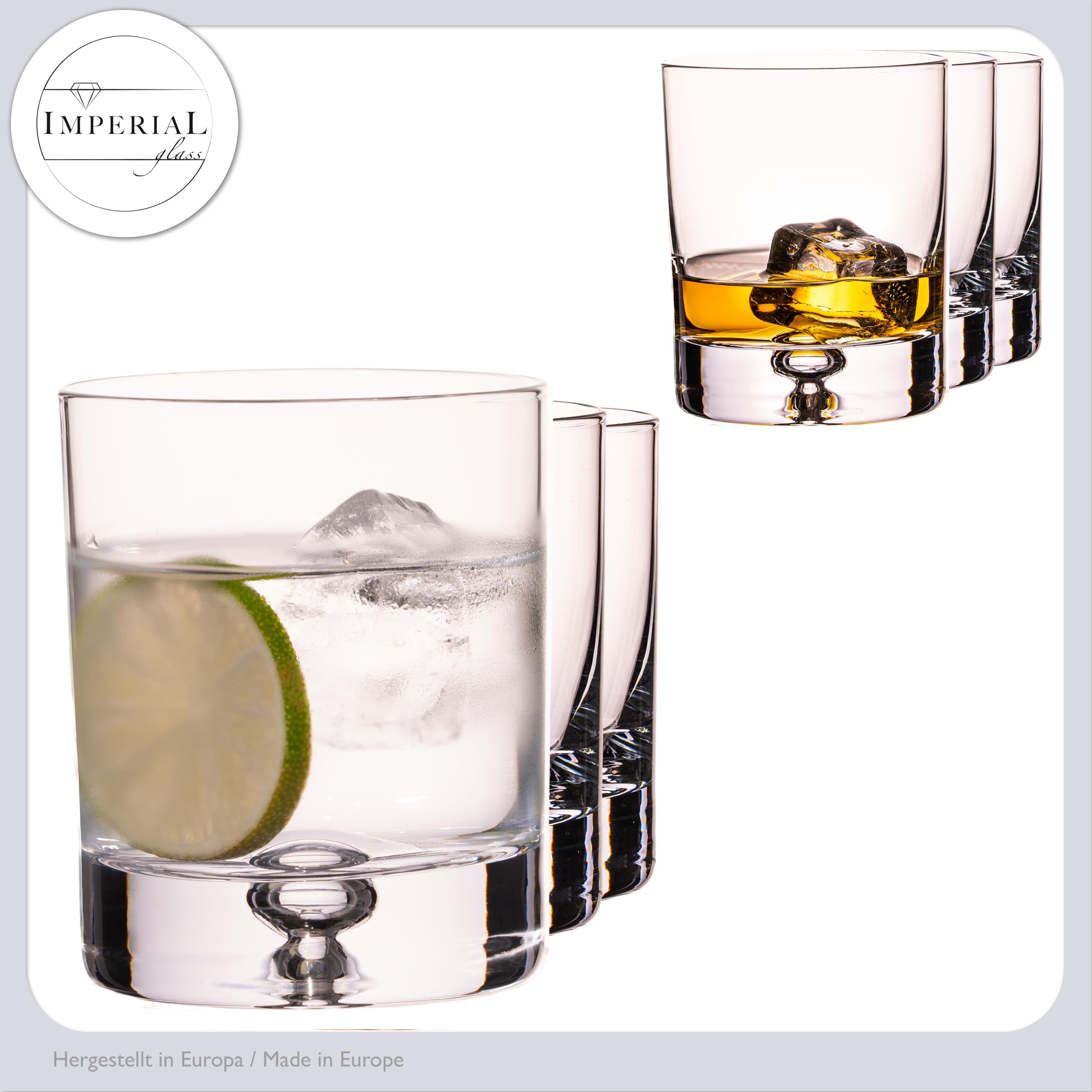 Imperial Lot de 6 verres – 300 ml – En verre Crystalline – Série « Lisbonne » - Verres à eau avec bulle d'air dans le fond - Fabriqués à la main