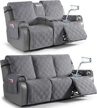 TAOCOCO Bundle Promotional Items, Waterproof Recliner Sofa Covers, Loveseat Cover with Console Cover, Gray