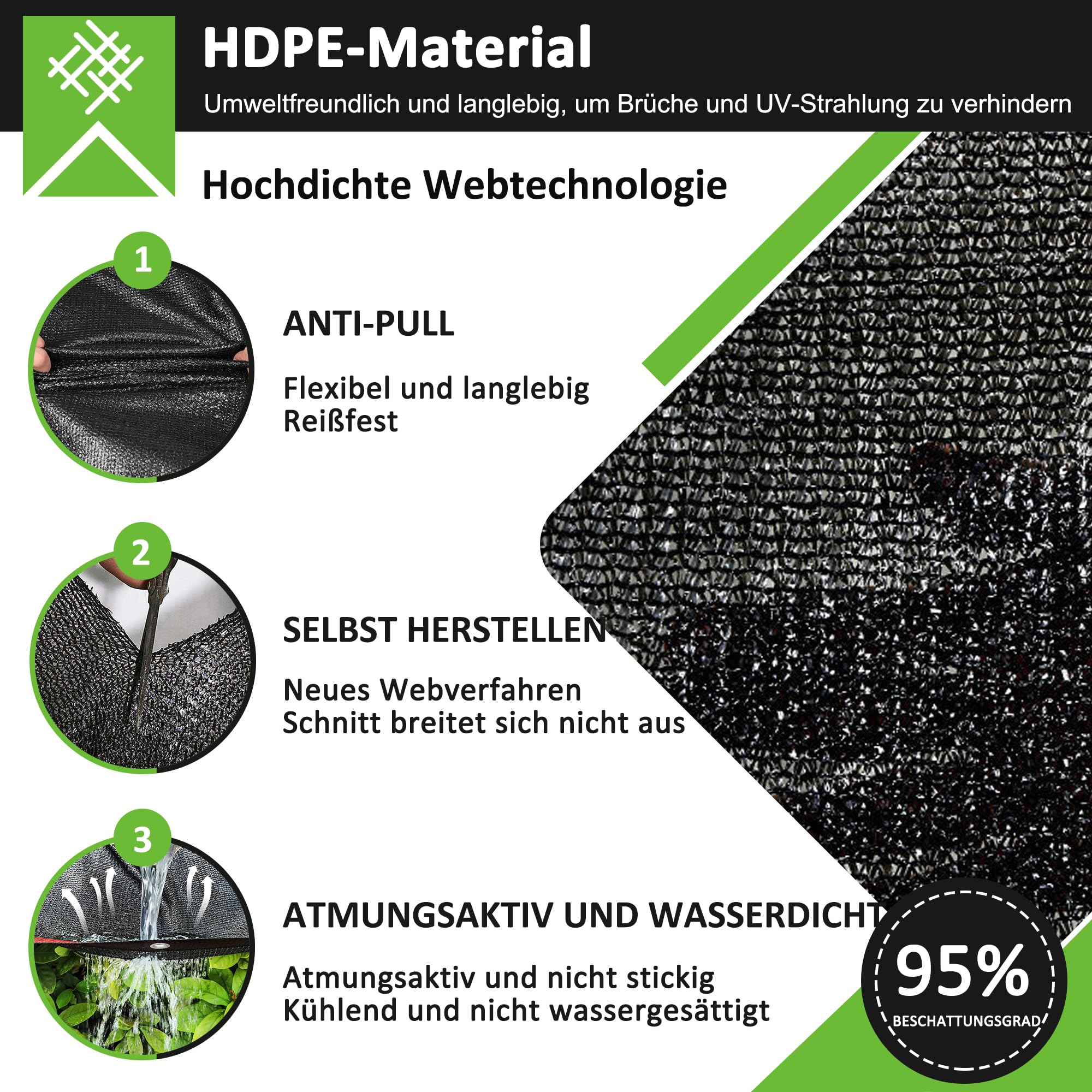 Rete Ombreggiante, 3x3m 95% Resistente Ai Raggi Uv Telo Ombreggiante Con Occhielli, Panno Ombreggiante Per Esterni Per Pergola Piante Da Patio Serra Pollaio Auto Piscina