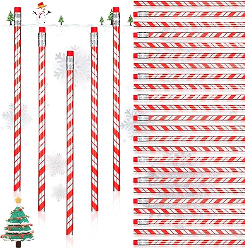 Lápices de prisma de bastón de caramelo de Navidad, lápices a granel para aula, adornos de Navidad, lápices de Navidad con borradores, bonitos