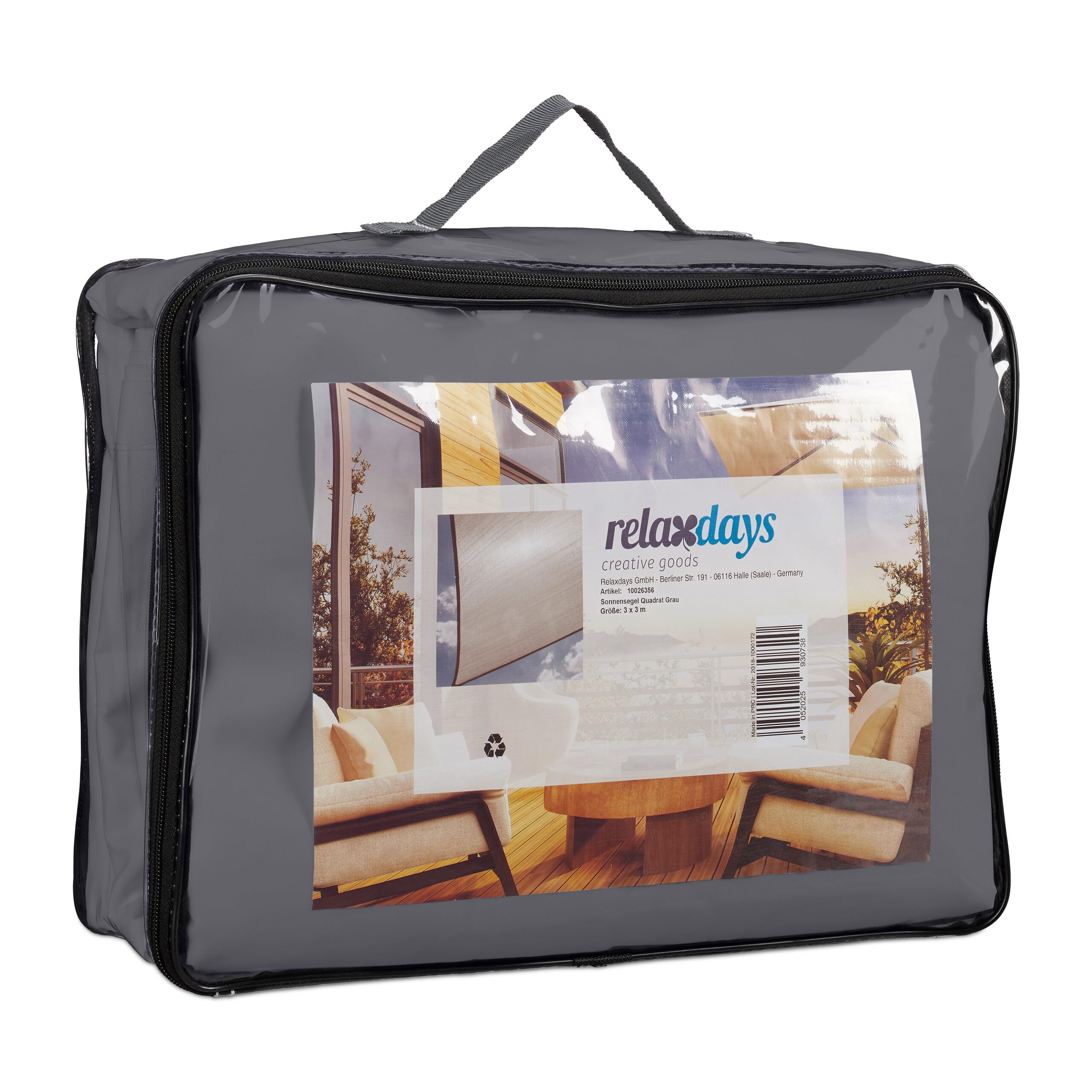 Relaxdays Auvent carré, hydrofuge, protection UV, avec cordes de tension, terrasse, voile de balcon LxP : 3 x 3 m, gris