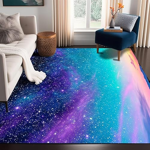 Miniatura 8 de Alfombra con Diseño de Galaxia y Planetas, Alfombra de Astronautas del Espacio, Alfombras Decorativas para Habitación de Niños Varones Adolescentes,