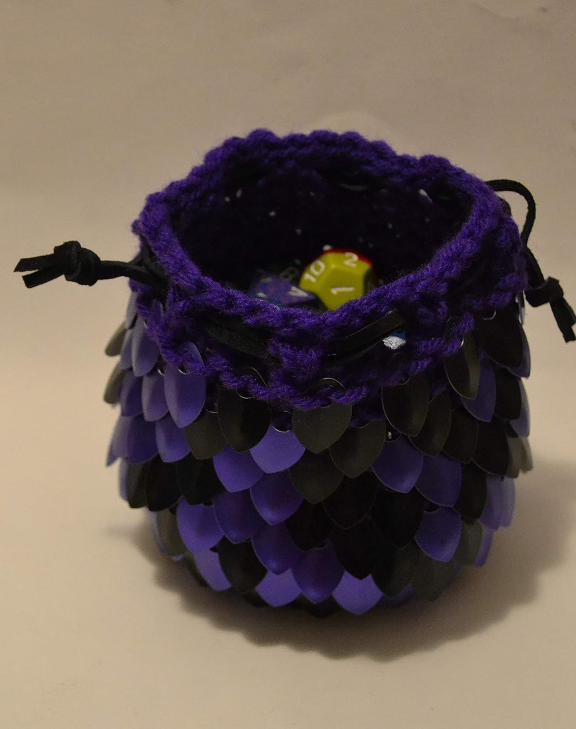 Dice Bag of Almost Holding Purple and Black 4.5" tall, 2+" in circumference image 2