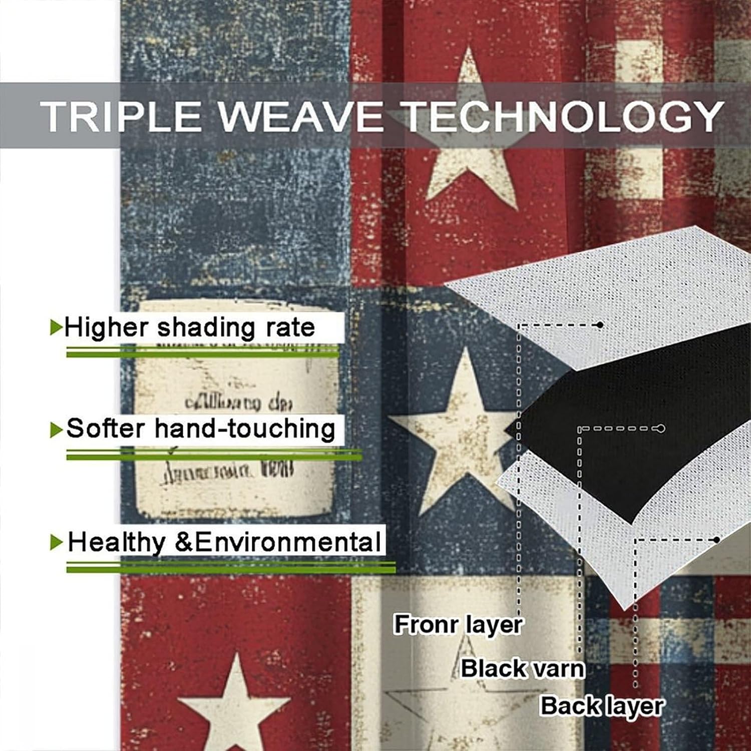 Patriotic Star Patchwork Blackout Curtains for Bedroom/Living Room, Classic American Flag Thermal Insulated Curtains Rod Pocket Window Drapes, 2 Panels/Each 42" W x 84" L