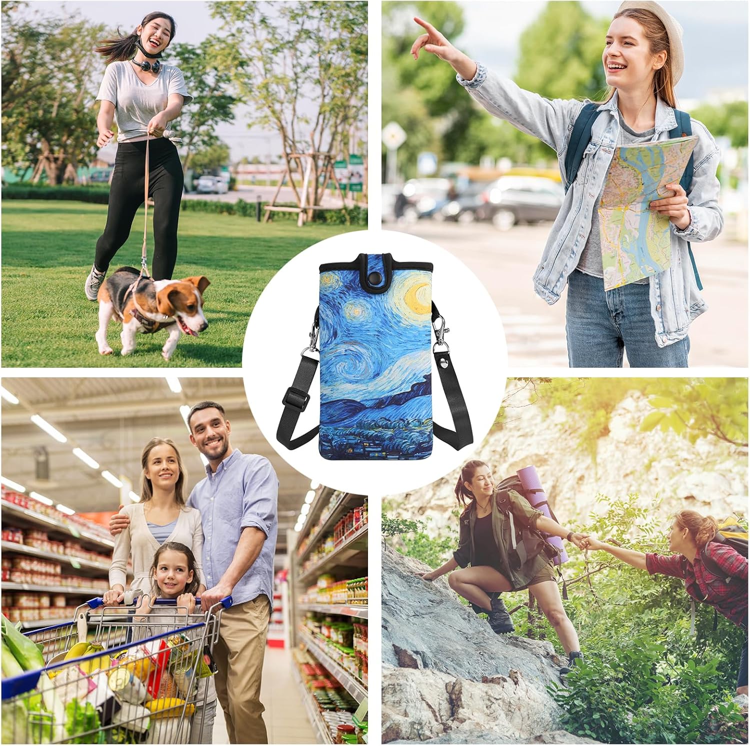 Neoprene Phone Sleeve Pouch Bag Case with Crossbody Strap Compatible for iPhon 17 Pro Max Air 16 Plus / Galaxy S25 Ultra / S25 Edge FE A16 A36 A56 / Pixel 10 Pro XL / OnePlus 13 (Starry Night, XL) - Image 6