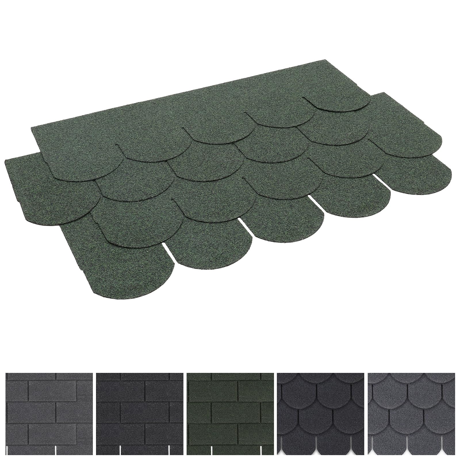 FUKEA Asphalt Roof Shingles-18pcs/2.61sqm Shingles Self-Adhesive Sheds Roofing Felt Shingles Tiles Thermal Insulation Roof Felt for Sheds for Most Rooftop, Fish-Scale, Dark Green