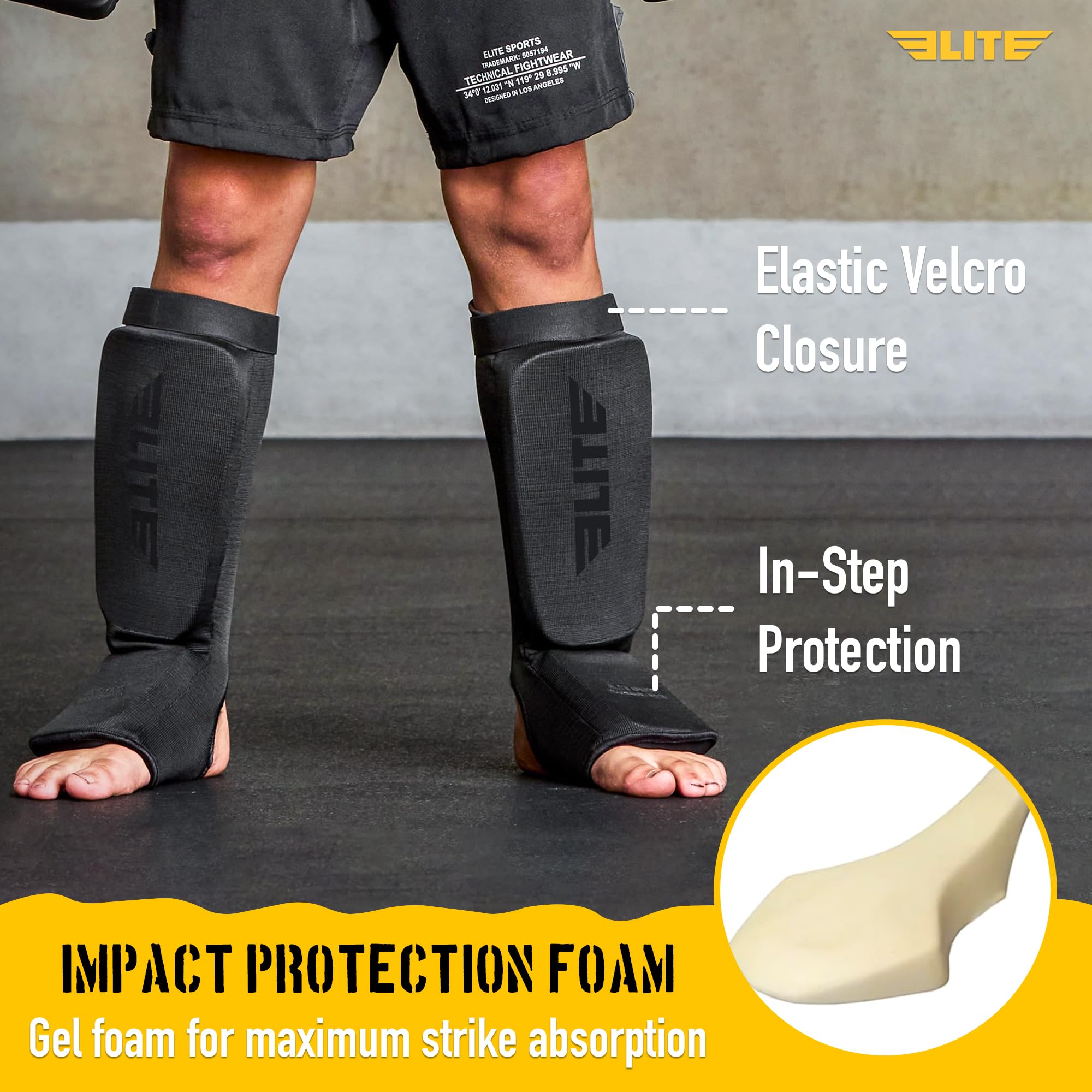 Elite Sports Shin Pad Espinilleras MMA, Unisex Adulto