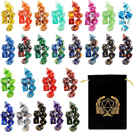 Coyeekn DND Dice Set, 25 x 7 (175 Pieces) Polyhedral Dice 25 Colors Dice for Dungeons and Dragons Tabletop Role-Playing Games with 1 Large Flannel Bag
