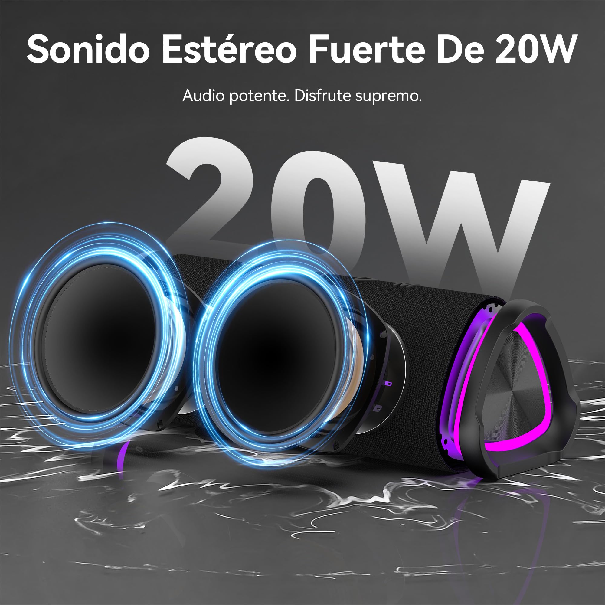 oraolo Altavoz Bluetooth Potente 20W, Bluetooth Speaker RGB Luces, Altavoz Bluetooth Portatil 6.0, 30H Reproducción, IPX6 Impermeable, Soporte AUX/TF Card, Adecuado para Exteriores/Fiestas | Sonido estéreo potente de 20 W luces RGB Bluetooth 6.0 Soporte T