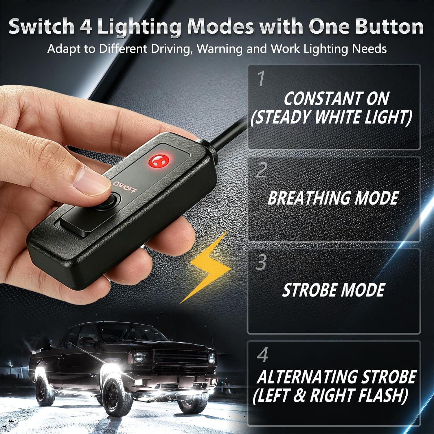 12 Pods Strobe Pure White LED Rock Lights with Flash Mode, Plug-and-Play
