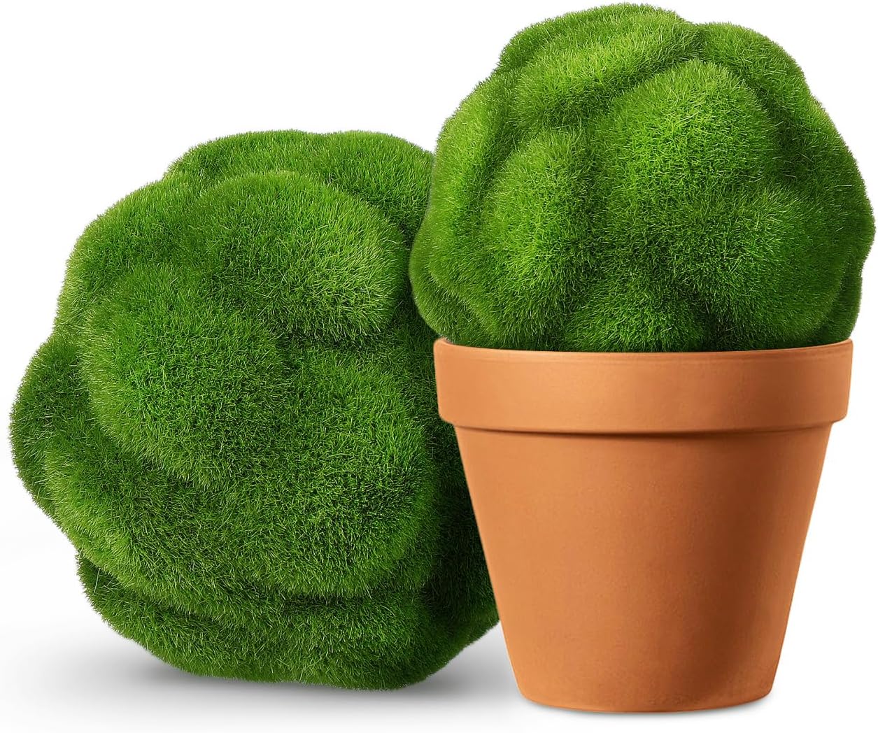 Housoutil Faux Moss Balls 2Pcs Artificial Green Mossy Balls 4.72In Decorative Topiary Orbs for Home Garden Wedding Party D Cor