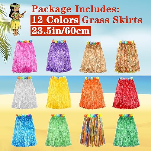 Miniatura 4 de Falda de hierba hawaiana Luau Hula faldas decoraciones de fiesta, suministros de hierba para adultos, flores elásticas de hibisco, falda tropical,