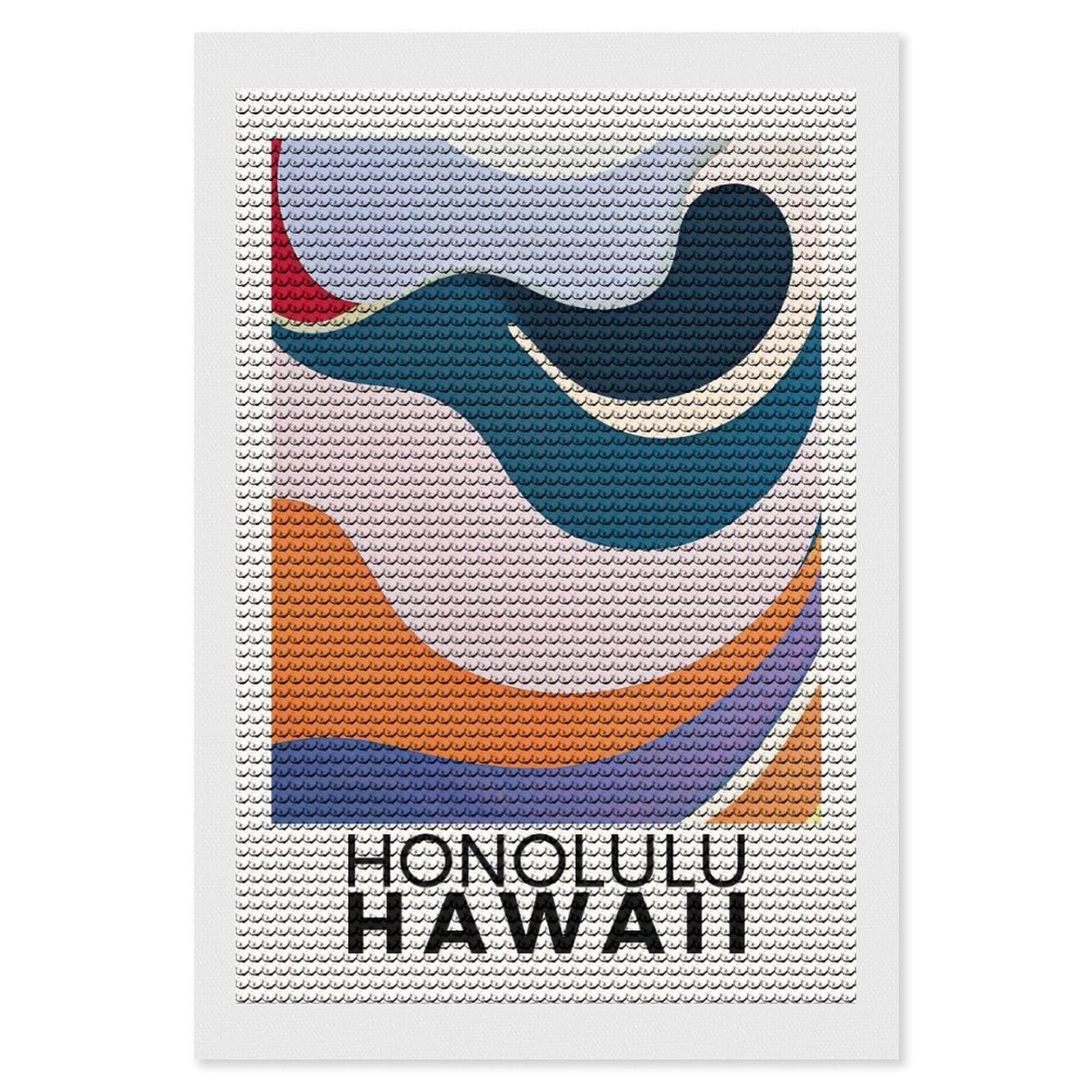Junmoney Honolulu Hawaii Diamond Painting Set 8"x12", Sparkling Round Gems, Decorate Your Room, Fun Craft Experience, Modern Decor