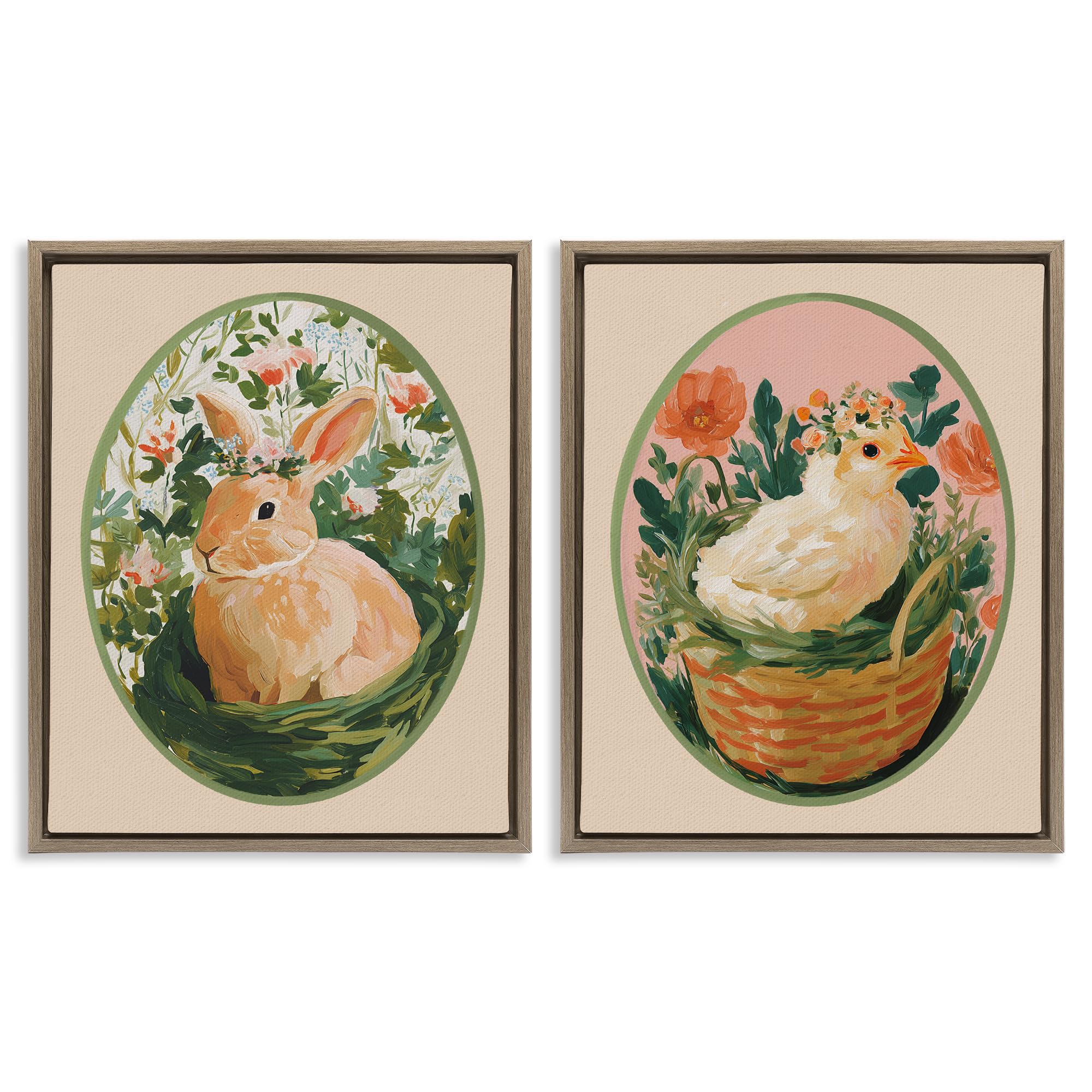 Stupell Industries Montalcino Elm (Textured) 'Bloom Nest Animals', 2Pc Floating Frame Art Set 2, Brown, 25 X 31 Inches, Easy To Hang And Sturdy, Made In Usa, By Yen