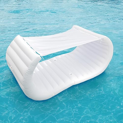 Miniatura 3 de Comfy Floats Sofá inflable para piscina, flotador de piscina blanco, cabina flotante, flotador de piscina de lujo para adultos