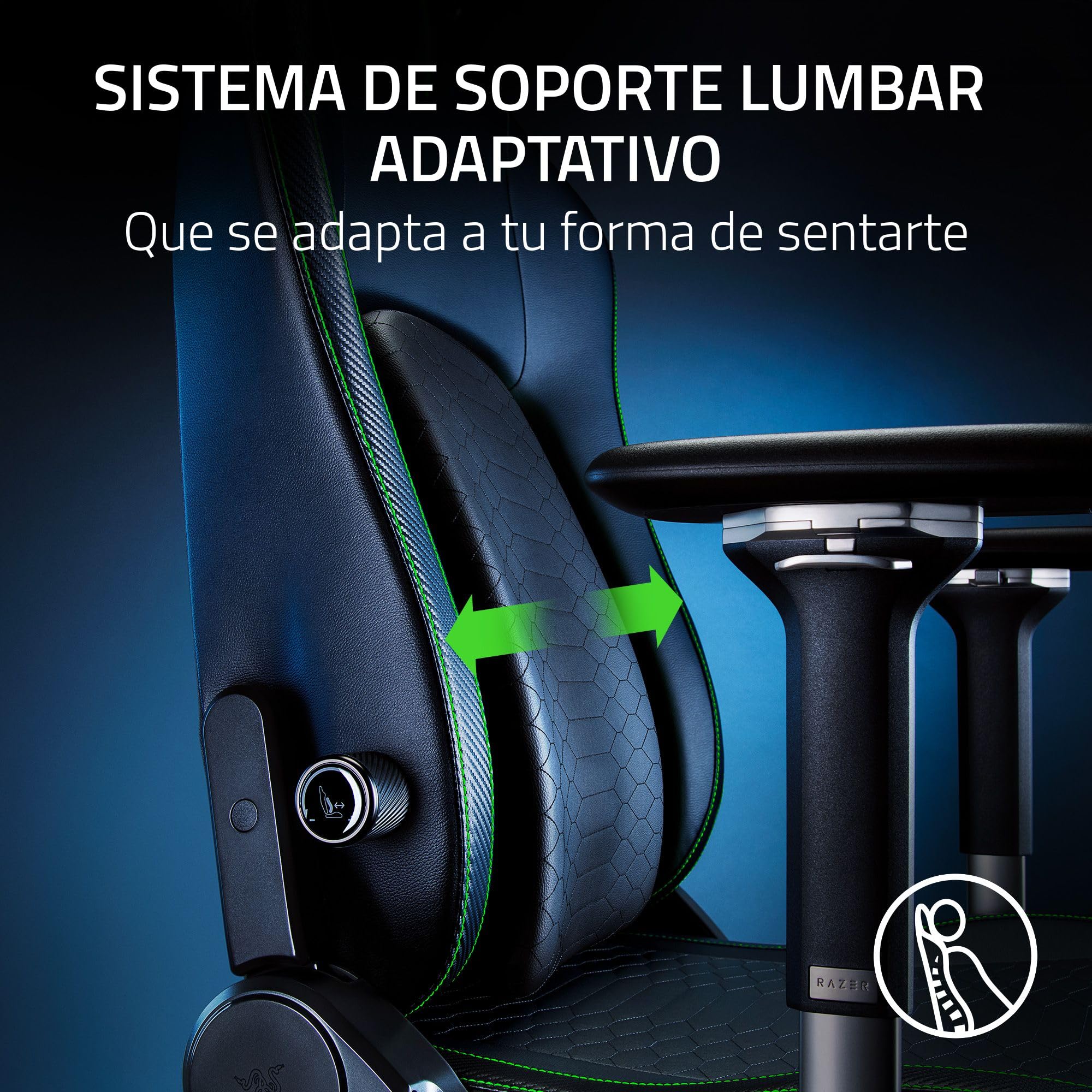 Razer Iskur V2 - Silla para Gamers con Soporte Lumbar adaptativo (Cojines de Espuma de Alta Densidad, Cuero sintético de Calidad EPU, Reposabrazos 4D) Tejido