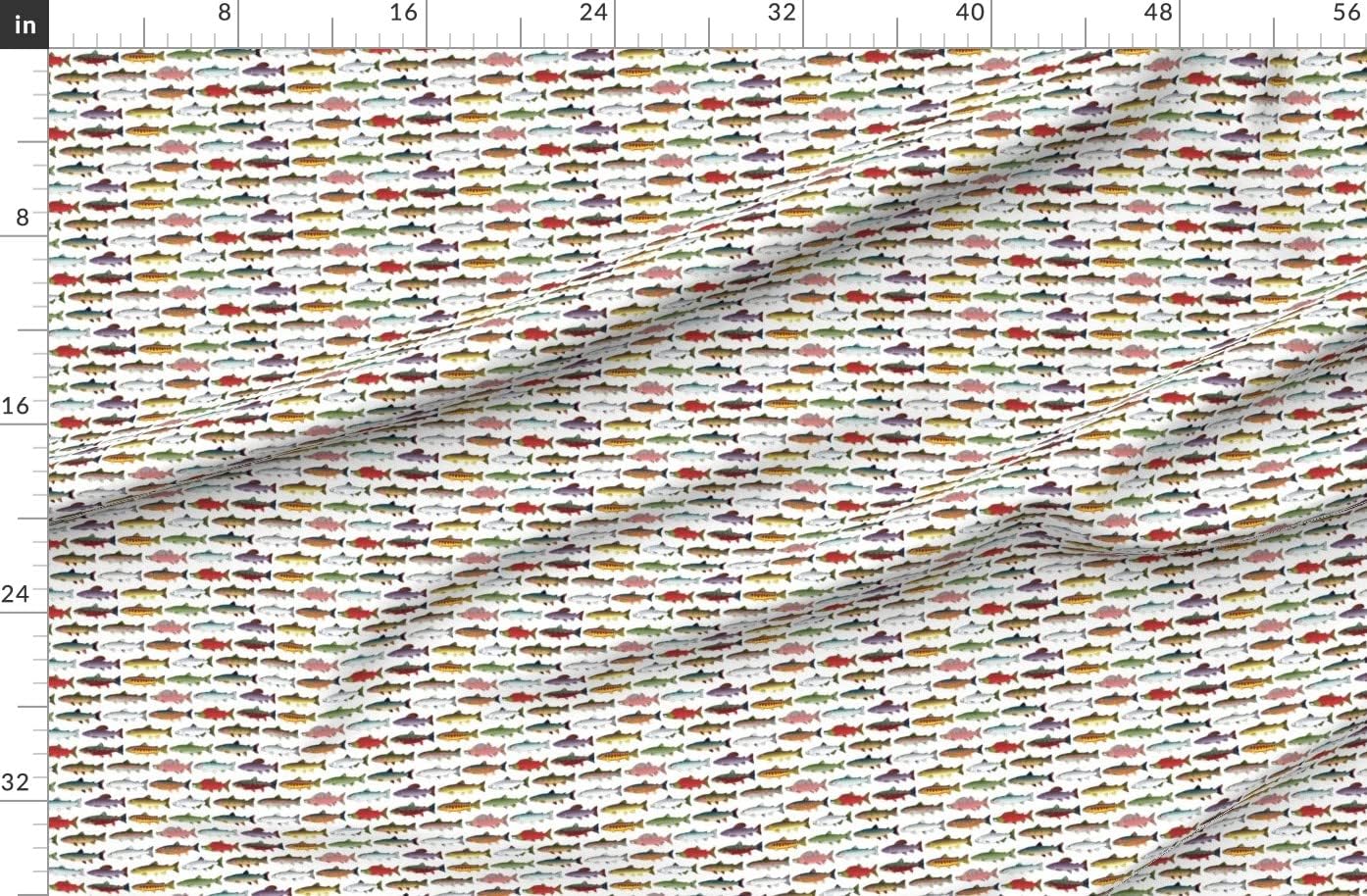 Spoonflower Fabric - Trout Salmon Pattern Fish Rainbow Printed on Organic Cotton Sateen Fabric by The Yard - Sewing Quilting Apparel Home Decor